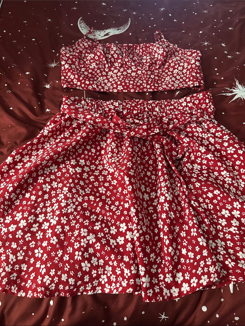 Red Floral Two-Piece Dress Set for Girls